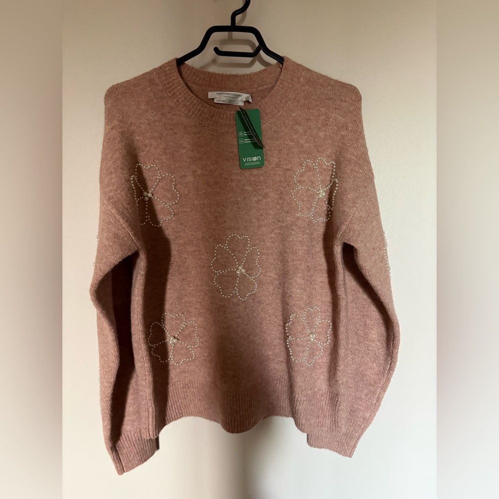 NWT Women's Pink Sweater with Floral Design